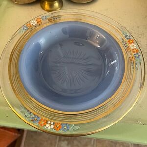 🍄 2 Elegant Blue Floral Westmoreland Glass Bowl